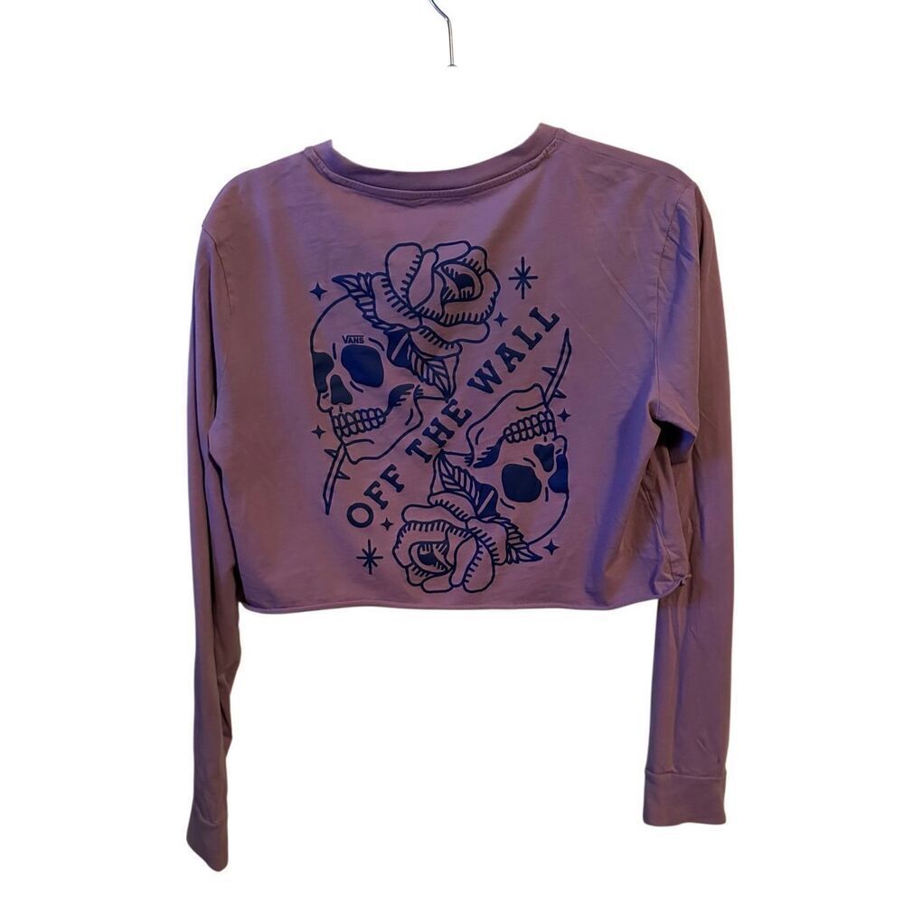 VANS Off The Wall Skull & Rose Purple Graphic Cropped Long Sleeve Tee - Small